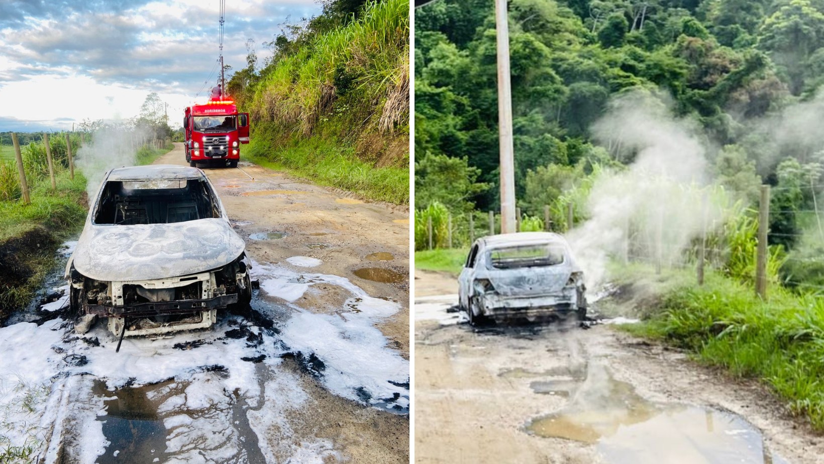 Incêndio destrói carro em avenida de Caraguatatuba, SP