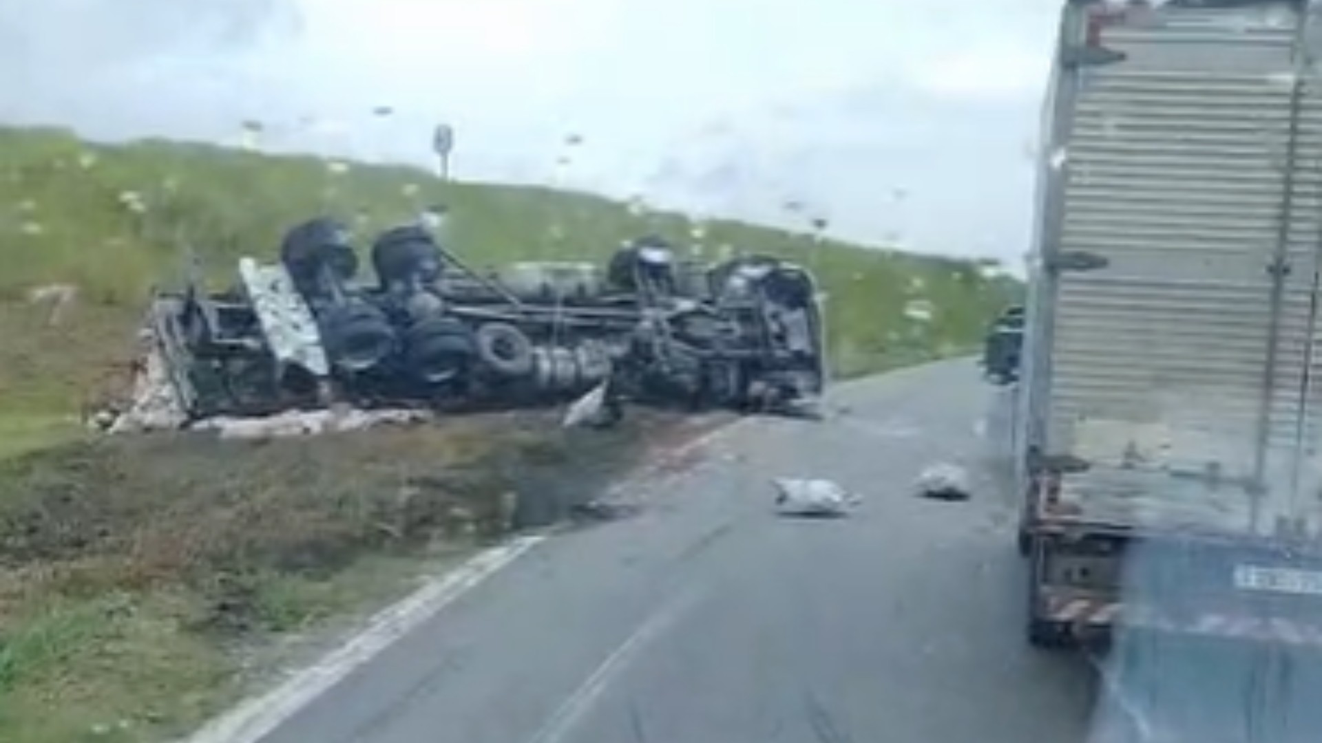 Caminhão carregado de beterrabas tomba e espalha carga em rodovia de Sorocaba