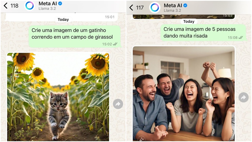 Meta AI pode criar imagens a partir de um comando dado pelo usuário — Foto: Reprodução/WhatsApp