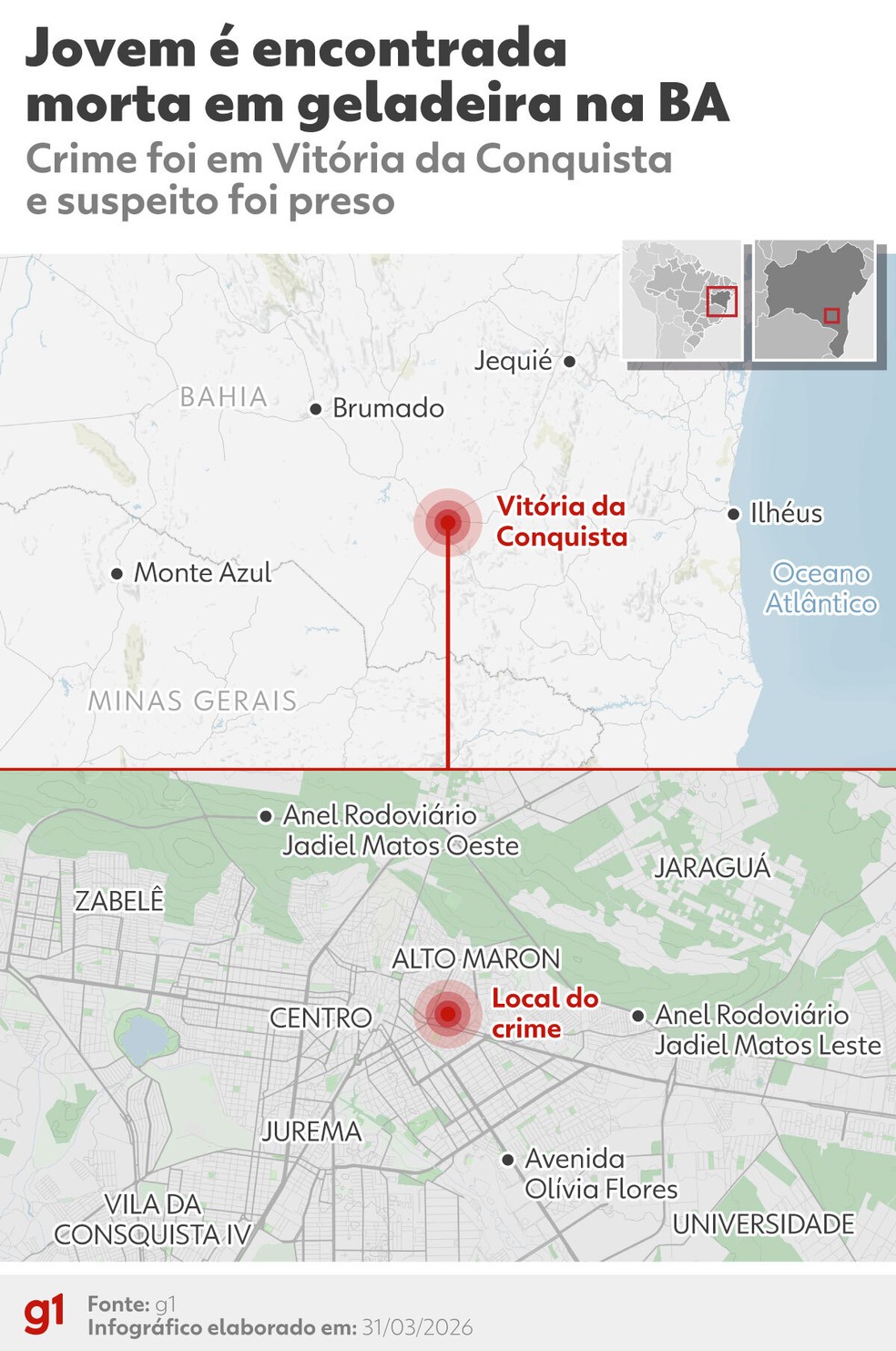 Crime aconteceu na cidade de Vitória da Conquista, no sudoeste da Bahia — Foto: Arte g1