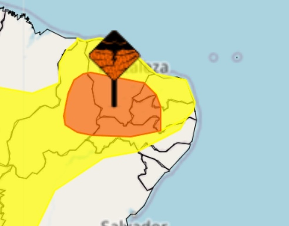 Alertas de chuvas para o Rio Grande do Norte até a manhã de terça-feira (2) — Foto: Inmet/Reprodução