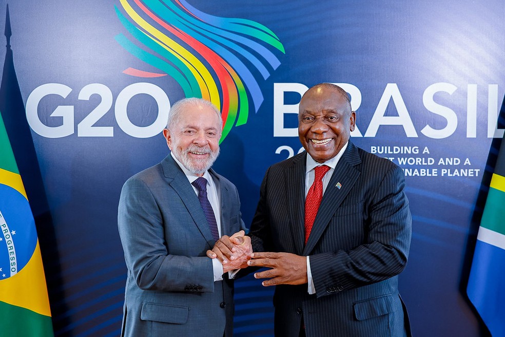 O presidente Lula se reuniu com presidente da África do Sul, Cyril Ramaphosa antes da reunião do G20 — Foto: Divulgação