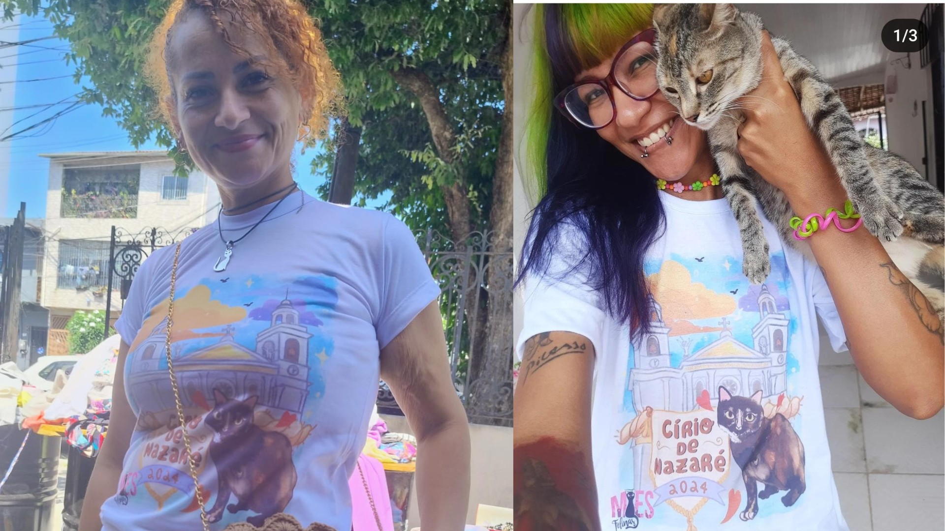 Abrigo de animais cria camisa do Círio 2024 com gata deficiente na estampa para incentivar adoção no Pará 