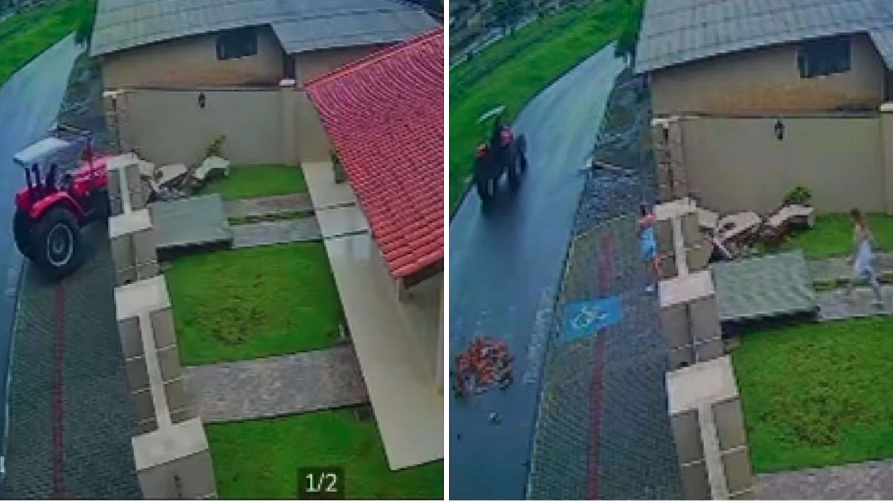 VÍDEO: de trator, motorista bêbado atinge e derruba muro de casa e foge de moradores no centro de cidade do PR