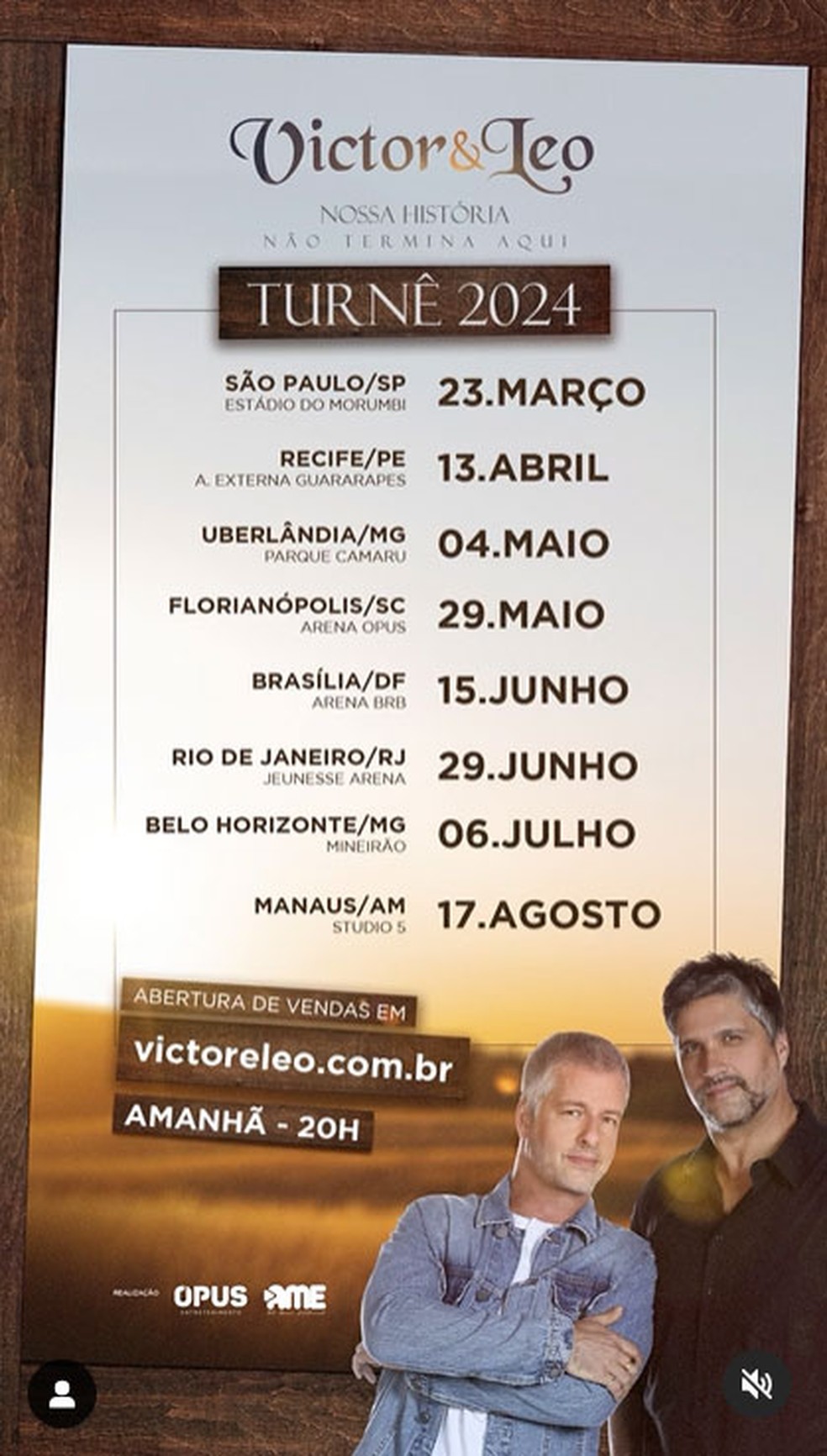 Datas de shows da turnê de retorno de Victor e Leo — Foto: Reprodução/Instagram/victoreleo