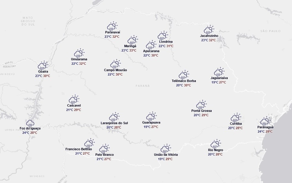 Previsão do tempo para quarta-feira, 31 de dezembro — Foto: Reprodução/Simepar