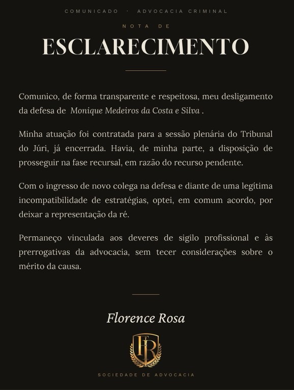Advogada deixa defesa de Monique Medeiros no caso Henry Borel