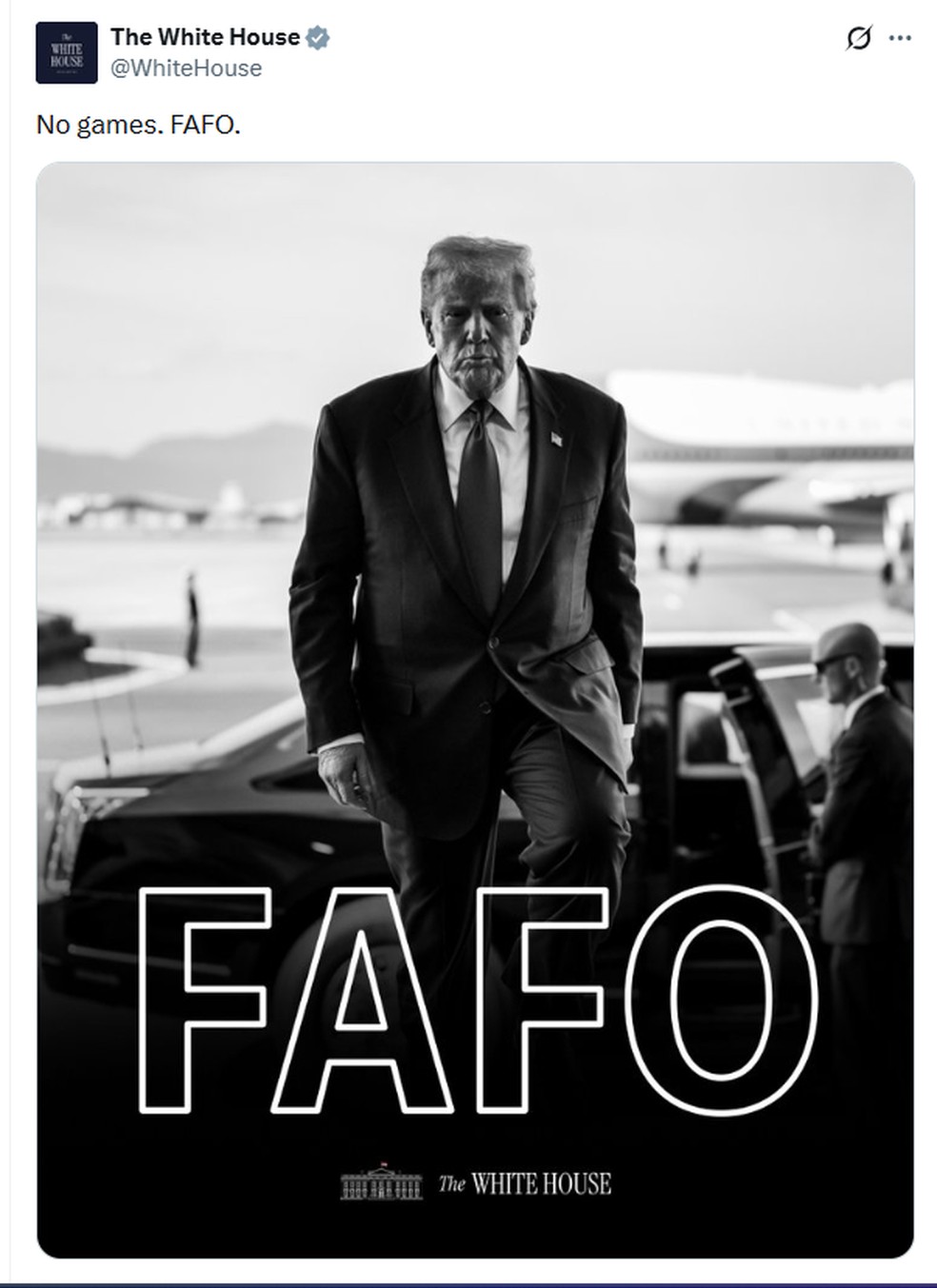 Trump posta o termo "FAFO" se referindo à prisão de Maduro — Foto: Reprodução / x