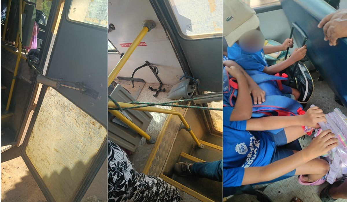 Ônibus escolar com porta amarrada por corda coloca alunos quilombolas em risco em Cabo Frio