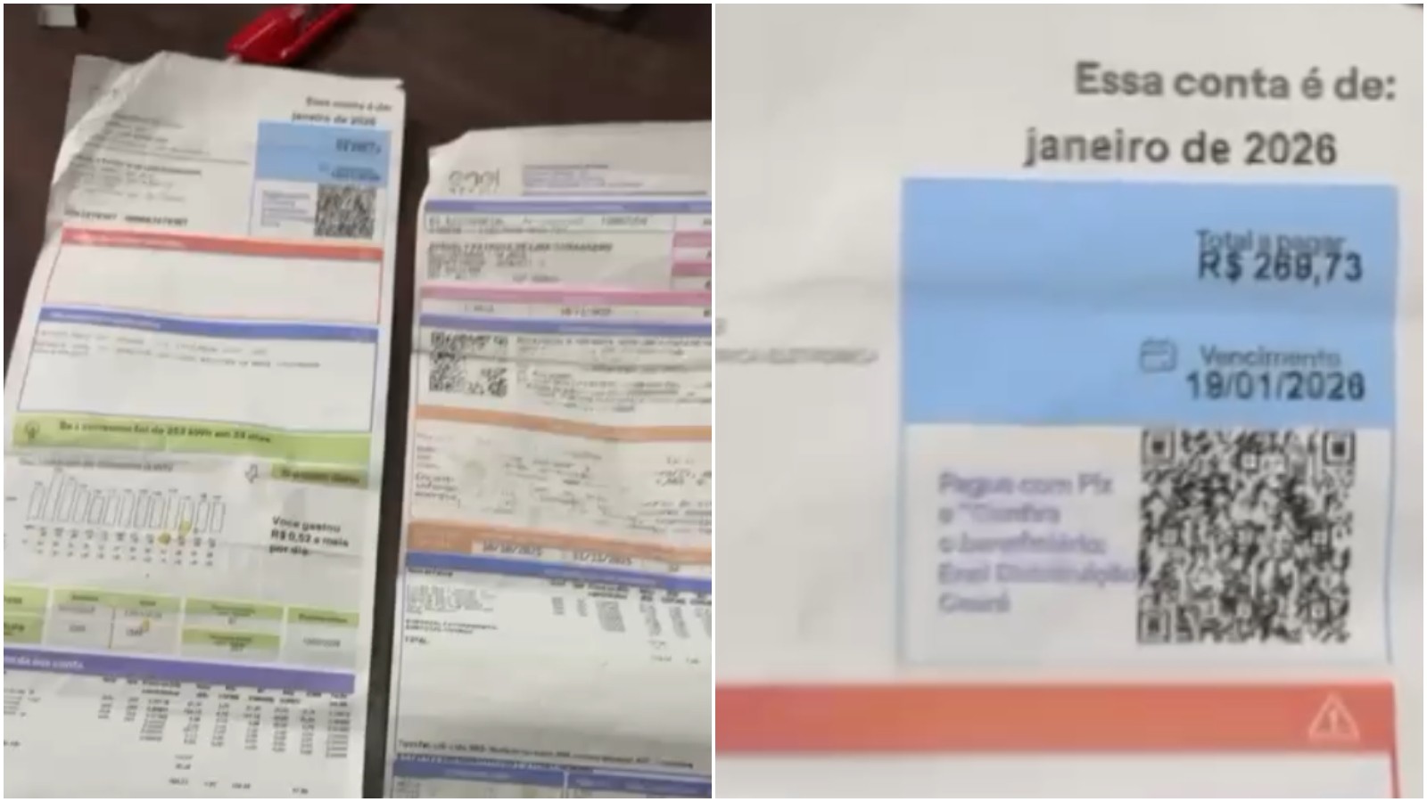 Vídeo: mulher confunde conta de luz com golpe, mas modelo da fatura mudou; entenda