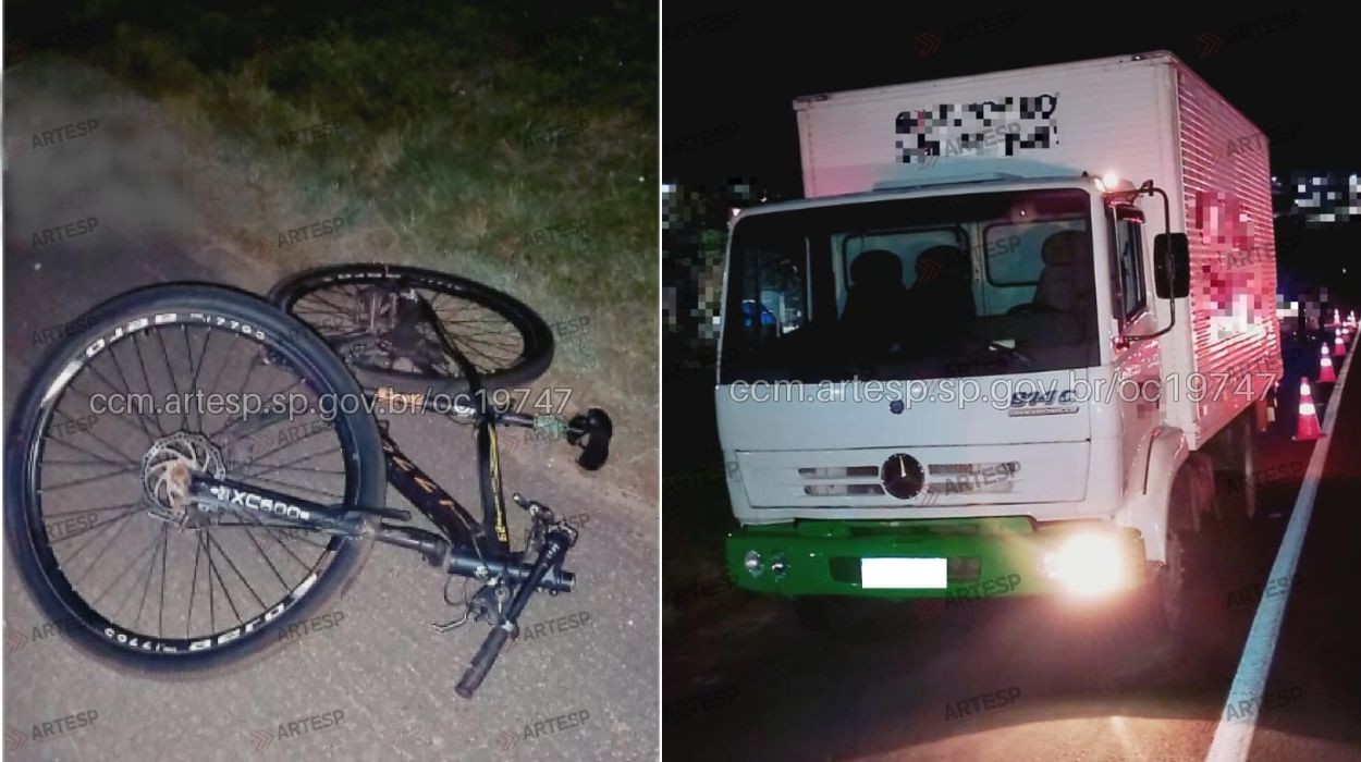 Ciclista bate de frente com outro, cai na pista e morre atingido por caminhão no interior de SP