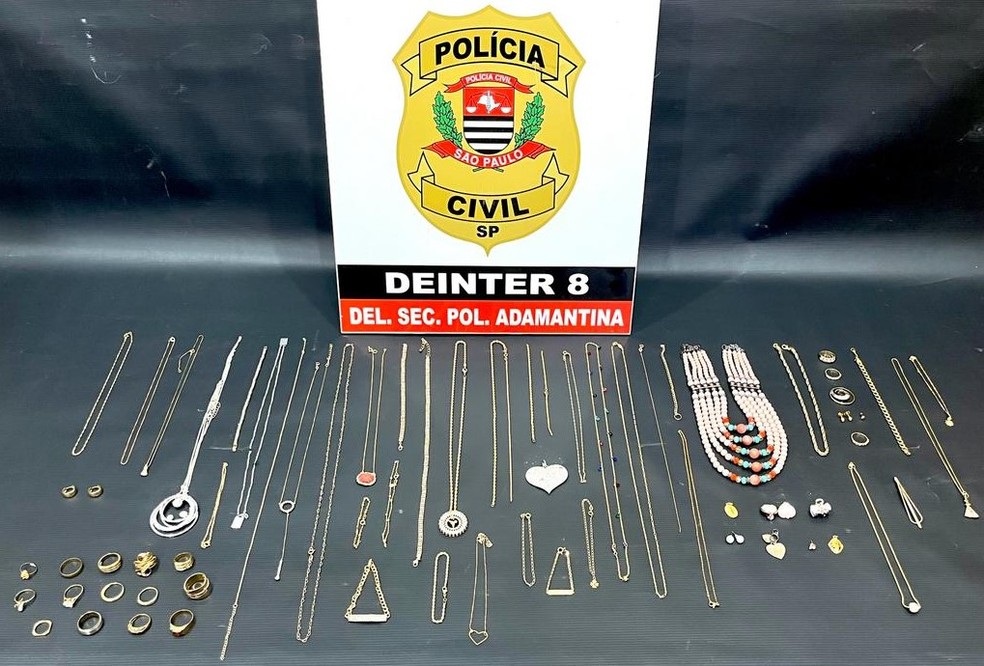 Polícia Civil apreende joias, semijoias e bijuterias furtadas em Adamantina (SP) desde 2022 — Foto: Polícia Civil