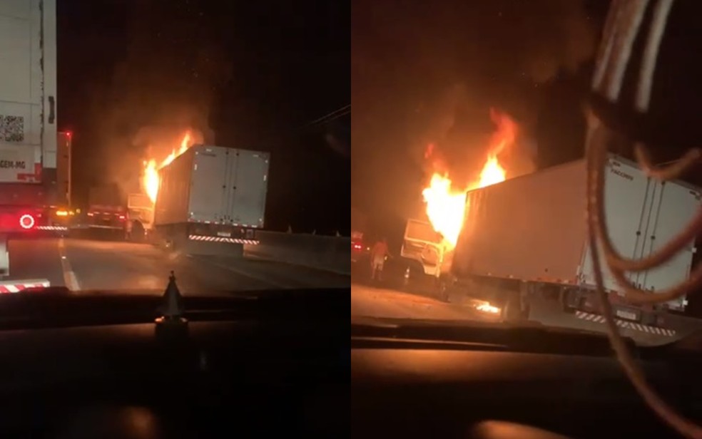 Motorista faz pausa para dormir e caminhão pega fogo em Minas