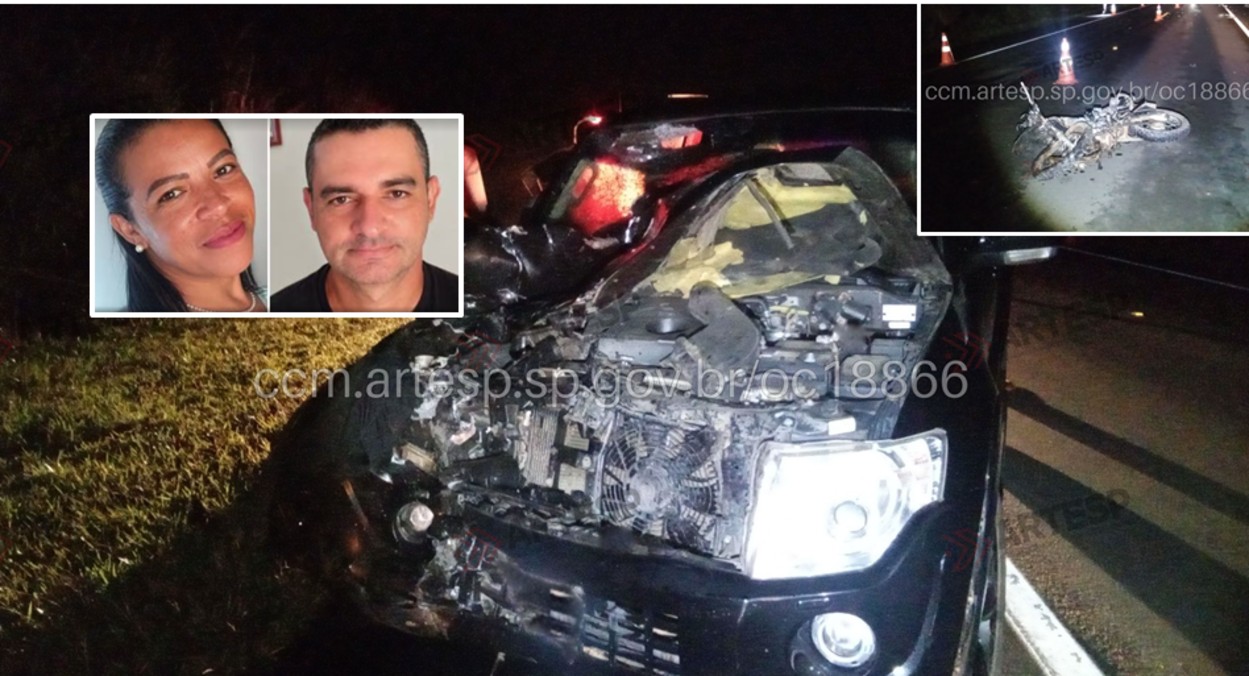 Grave acidente mata casal em moto após carro invadir pista contrária no interior de SP