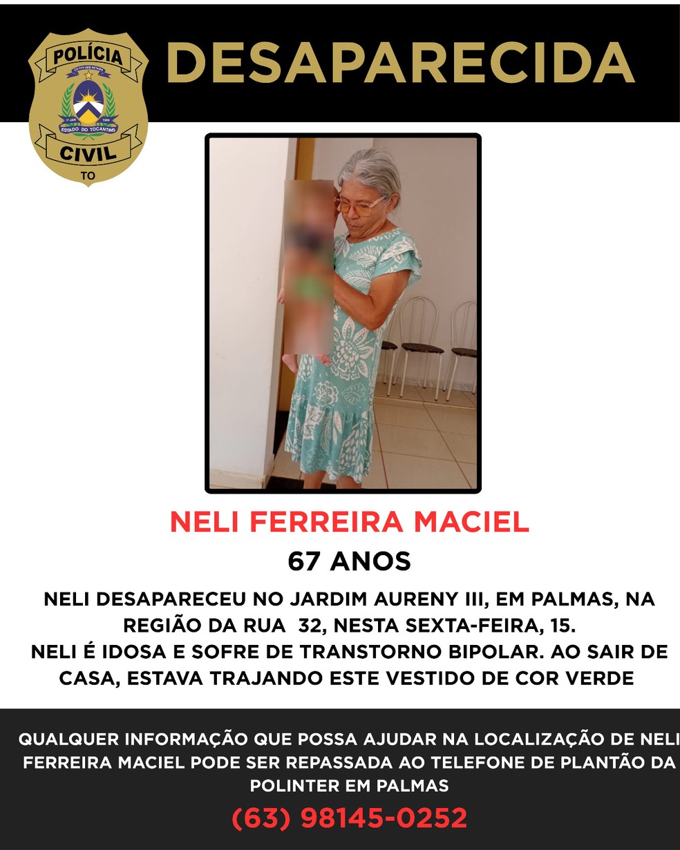 Neli Ferreira Maciel está desaparecida — Foto: Reprodução/Instagram SSP-TO