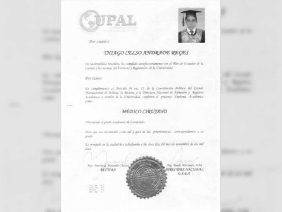 Thiago tentou validar um diploma falso de uma universidade de medicina da Bolívia. — Foto: Arquivo pessoal