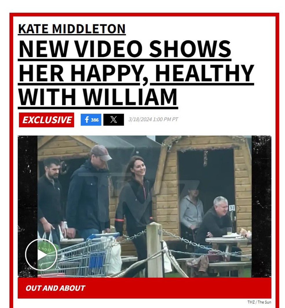 Página do TMZ com vídeo de Kate e William — Foto: Reprodução