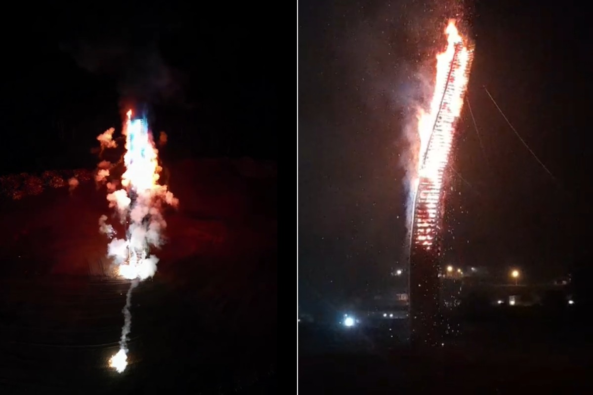 26-meter bonfire collapses during a solidarity event in the interior of SP; VIDEO