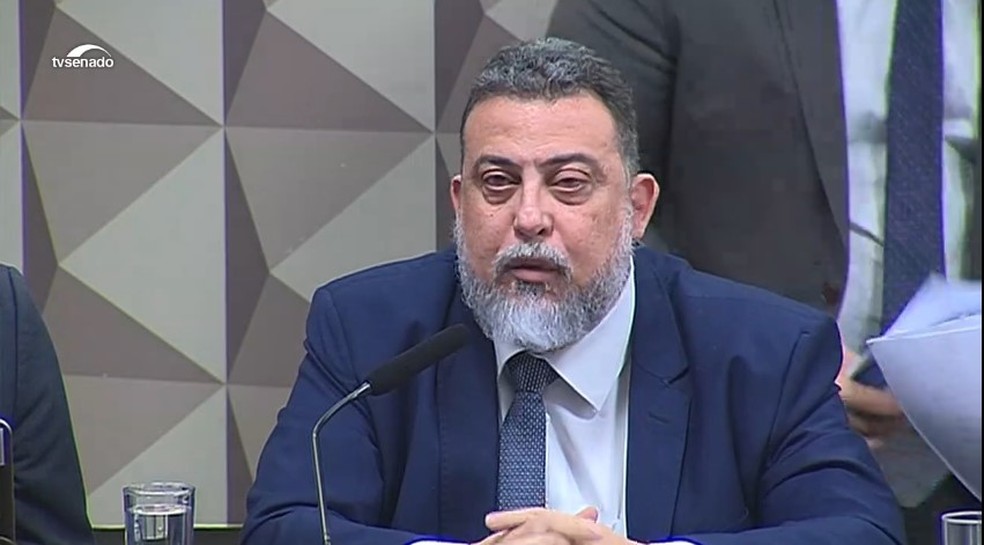 Saulo Moura da Cunha, ex-diretor da Abin, durante depoimento à CPI dos Atos Golpistas — Foto: Reprodução/TV Senado