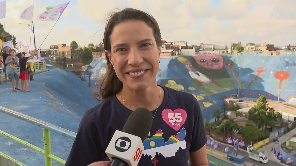 Raquel Lyra (PSD) em agenda de campanha em Jaboatão dos Guararapes, no Grande Recife — Foto: Reprodução/TV Globo