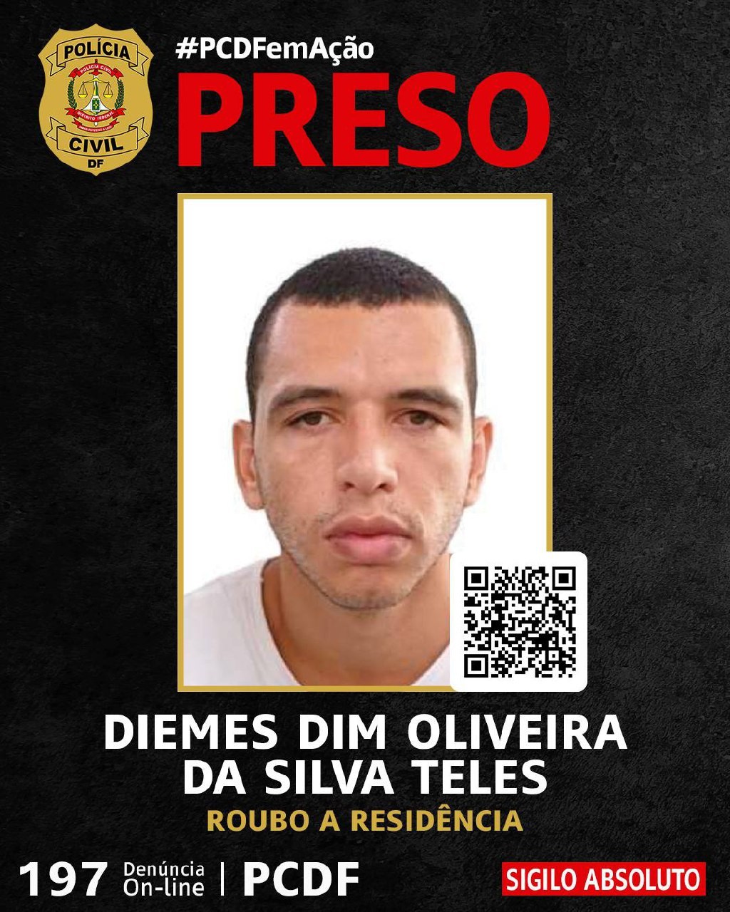 Diemes Dim Oliveira da Silva Teles — Foto: Divulgação/PCDF