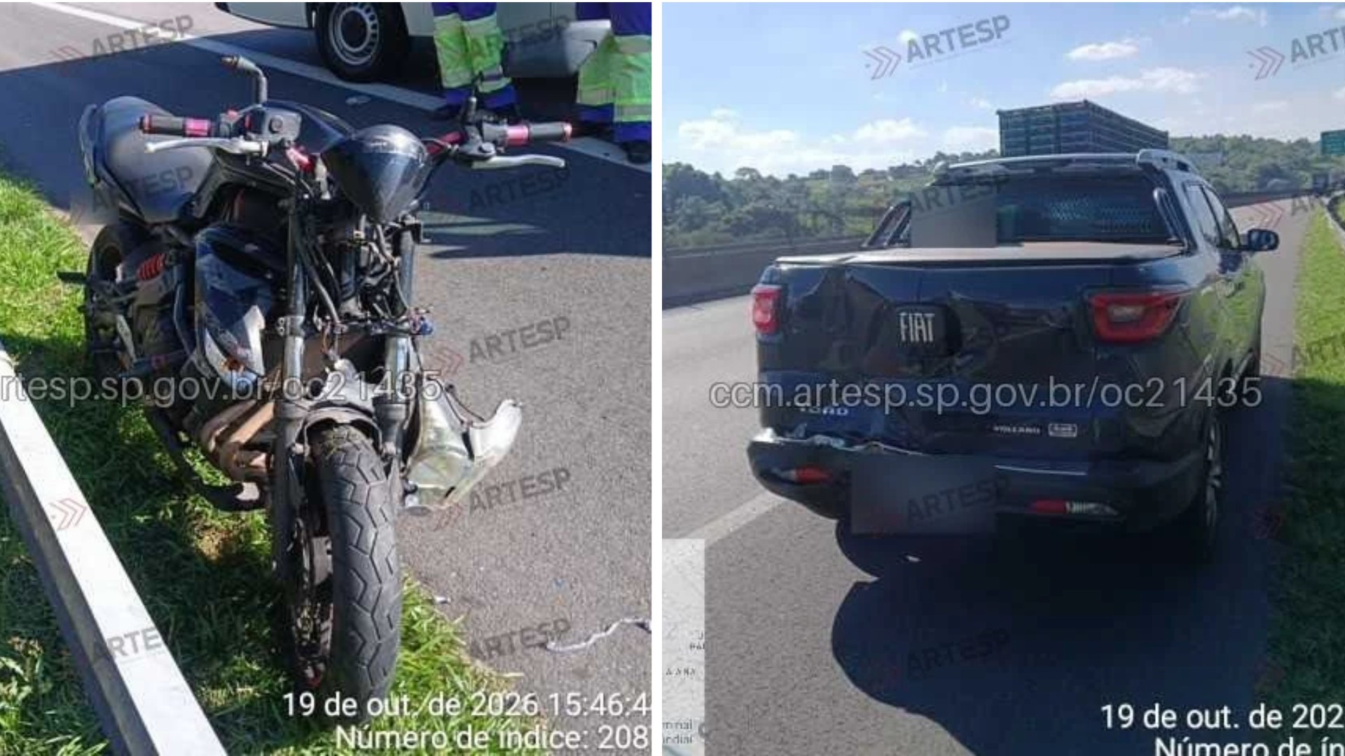 Batida entre moto e utilitário deixa uma pessoa gravemente ferida na Rodovia Anhanguera em Jundiaí