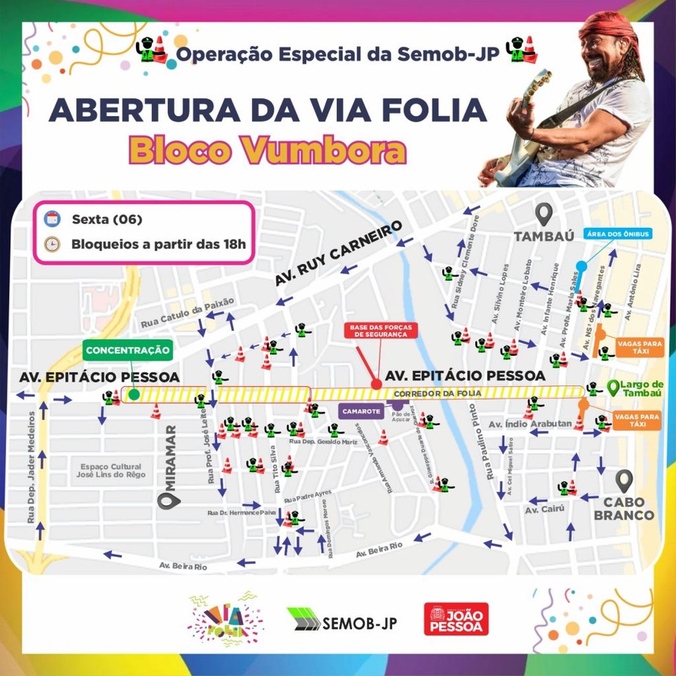 Esquema de trânsito da Semob-JP para o bloco Vumbora — Foto: Foto: Divulgação/SEMOB-JP