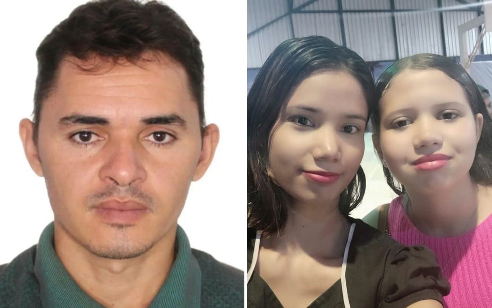 À esquerda, Natan Dias, suspeito de matar a enteada; à direita, Dheila Cardoso Dias, ex de Natan, e Gabrielly Cardoso, que morreu esfaqueada, em Barro Alto — Foto: Reprodução/Redes Sociais