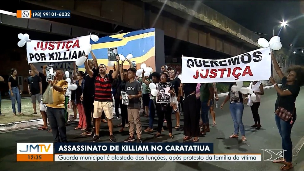 Família e amigos de Killiam fizeram protesto na sede da Semusc, para pedir por justiça. — Foto: Reprodução/TV Mirante