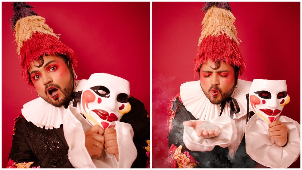 Influenciador paraense Jonas Amador encarna o Mascarado Fobó em festa de celebridades — Foto: Vitor Arruda