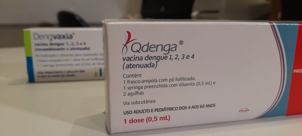 Vacinas Qdenga (nova) e Dengavaxia que são as autorizadas pela Anvisa para aplicação no Brasil — Foto: Vanessa Camilo/Inter TV Cabugi