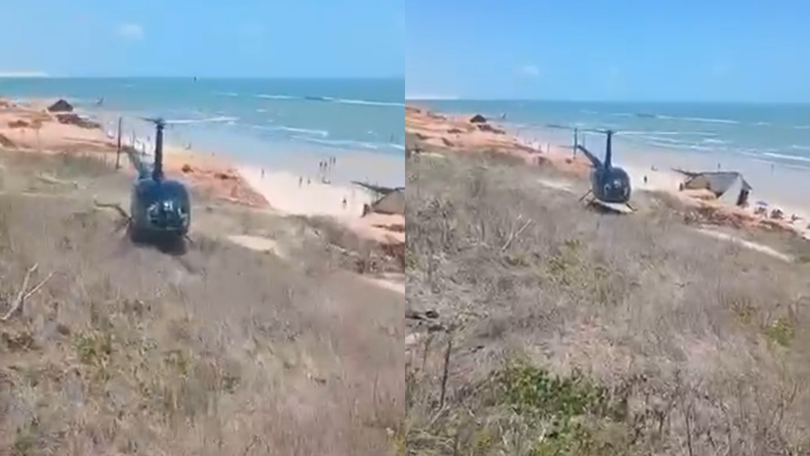 Vídeo: helicóptero pousa em falésia em Canoa Quebrada para passageiros irem a restaurante; polícia investiga crime ambiental