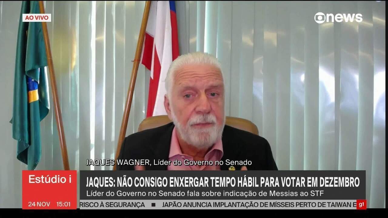Wagner vê 'tensão muito grande' no Senado e diz que votação de Messias para o STF pode ficar para 2026