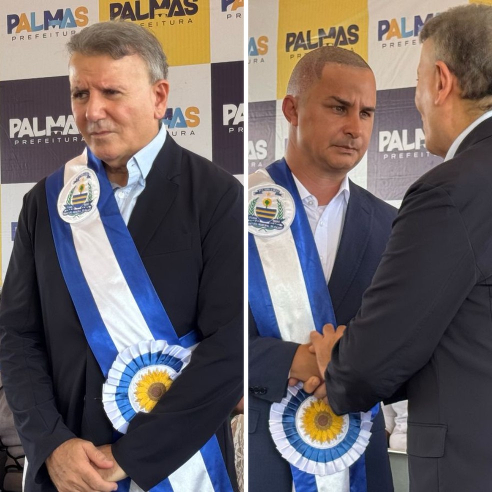Eduardo Siqueira Campos passou faixa para vice-prefeito após anunciar afastamento para cuidar do filho em março de 2025 — Foto: Igor Pires/TV Anhanguera