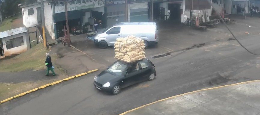'Ford Ka-minhão'? Carro 'abarrotado' de sacos de batatas em Curitiba viraliza na internet