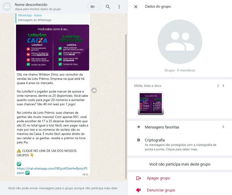Spam no WhatsApp Web adiciona usuários a grupos mesmo sem autorização — Foto: Reprodução