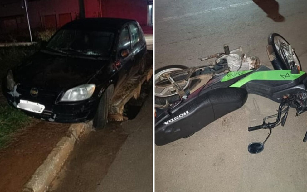 Após atropelas motociclista e garupa, suspeitos abandonaram carro, em Goiás — Foto: Divulgação/Polícia Militar