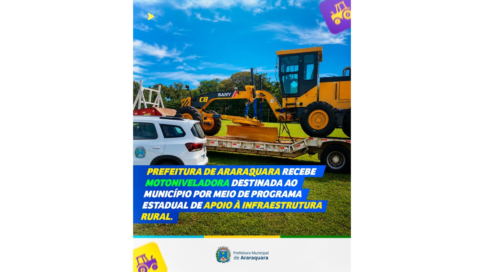 Araraquara recebe motoniveladora para fortalecer infraestrutura rural