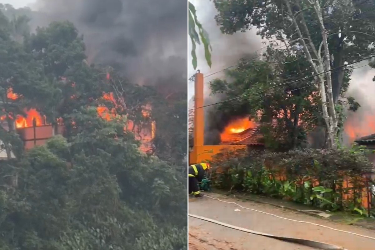 Triplex é destruído por incêndio em condomínio de luxo no litoral de SP; VÍDEO