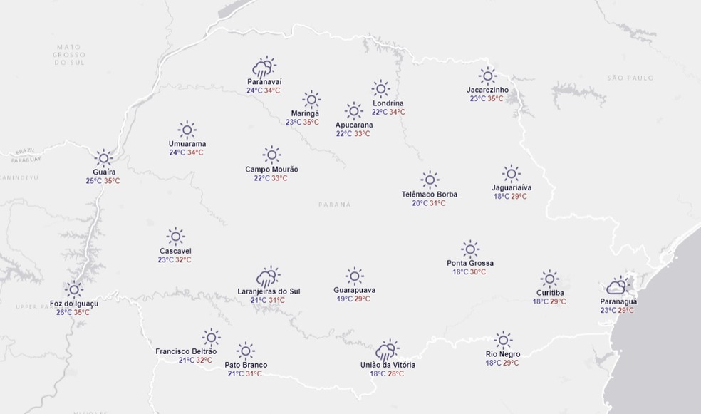 Previsão do tempo do Simepar para este domingo (17) — Foto: Reprodução/Simepar