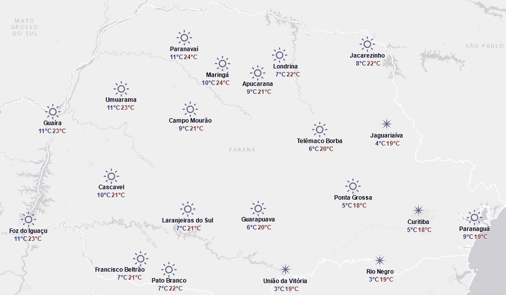 Previsão do tempo do Simepar para quinta-feira, 31 de julho — Foto: Reprodução/Simepar