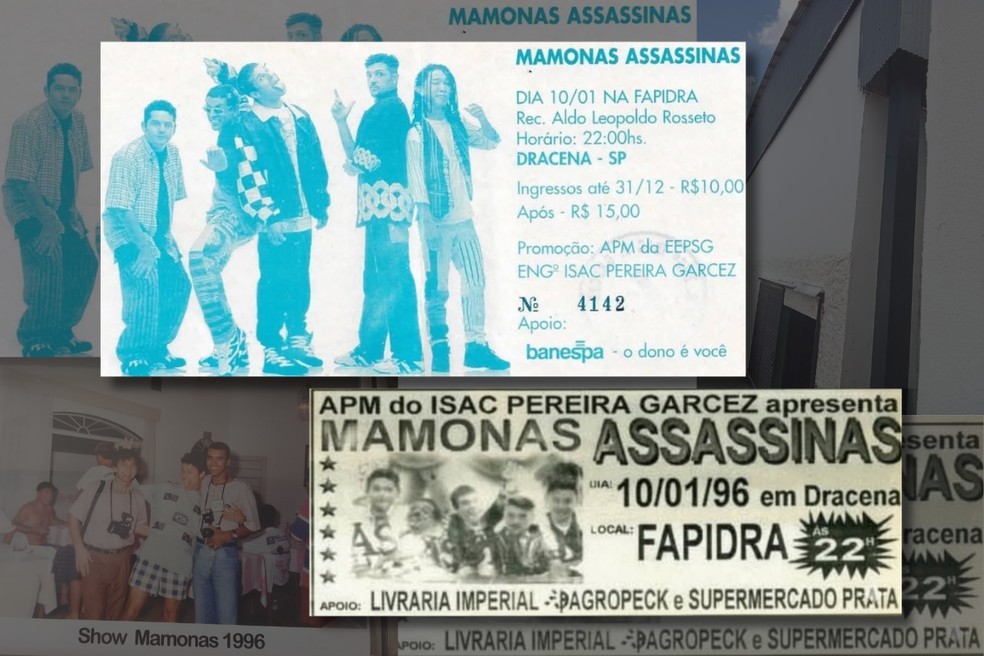 Show de Mamonas Assassinas ocorreu em Dracena (SP) para arrecadar fundos para uma escola, em 1996 — Foto: Reprodução