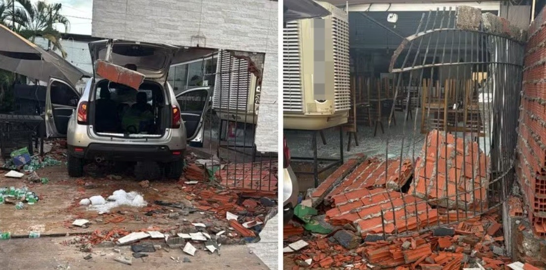 VÍDEO: motorista perde controle da direção e bate carro contra muro de restaurante em Americana