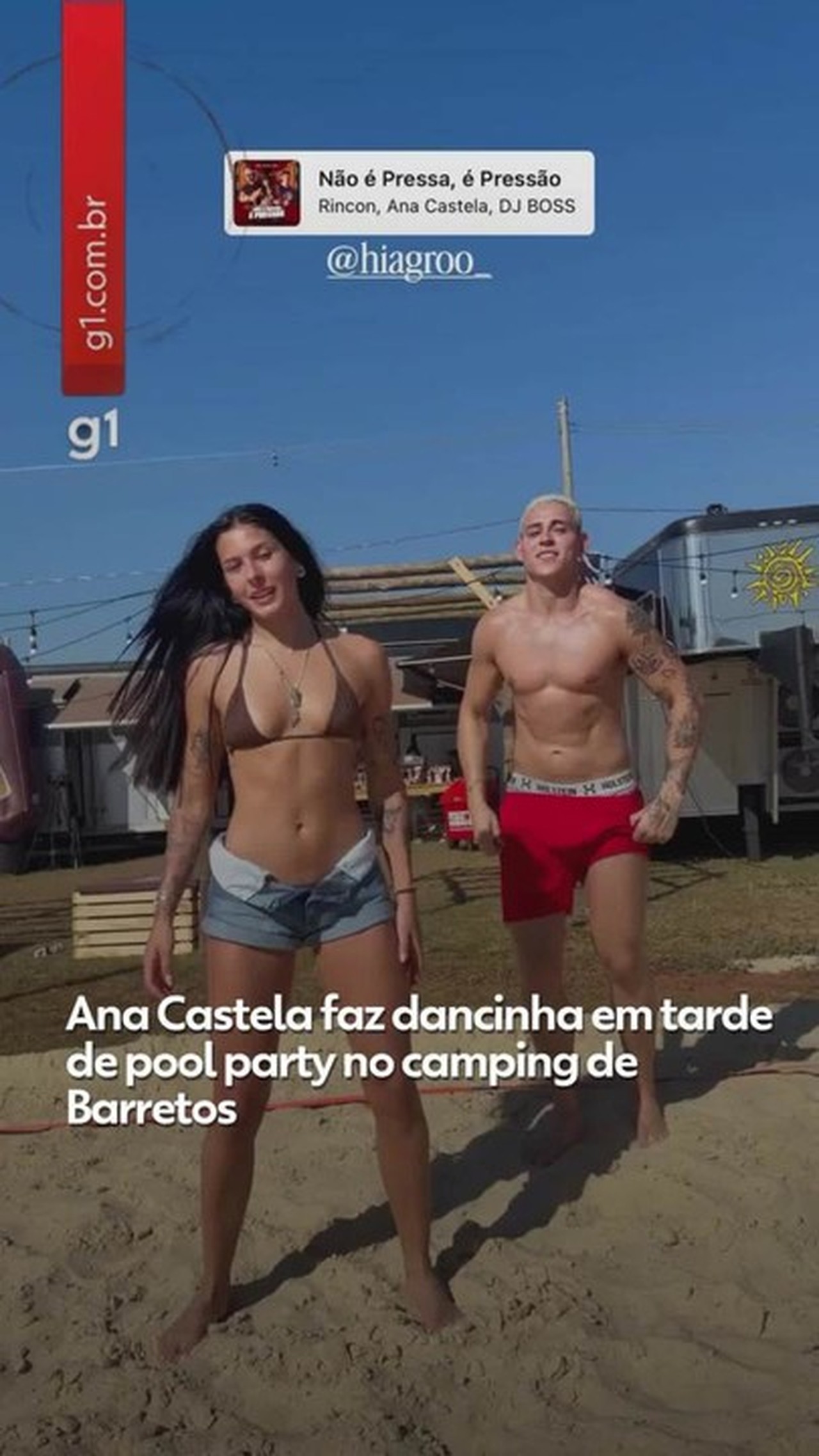 Ana Castela faz dancinha de biquini em dia de pool party e calor no camping de Barretos