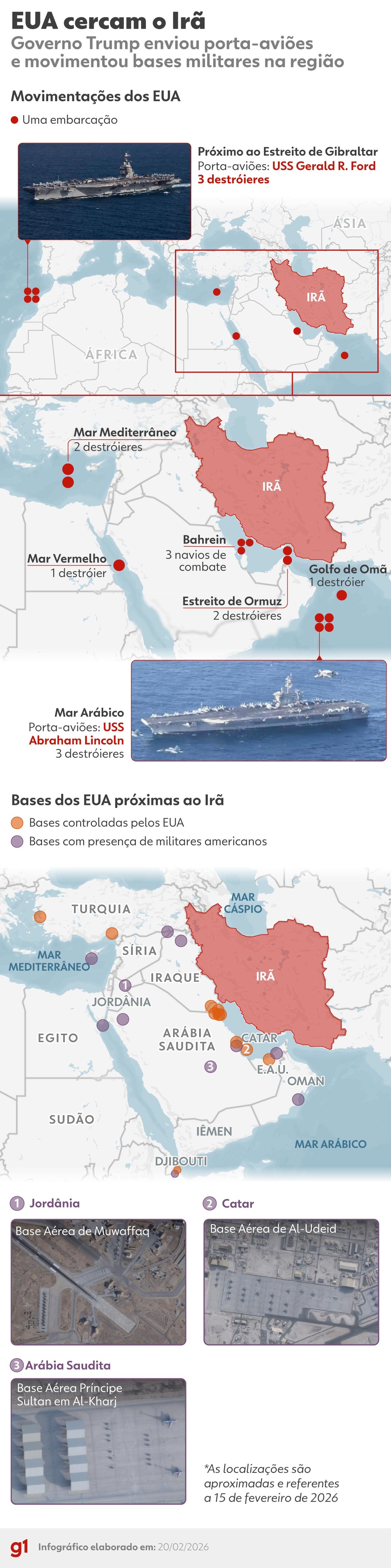 INFOGRÁFICO: como os EUA foram além das ameaças e cercaram o Irã no Oriente Médio