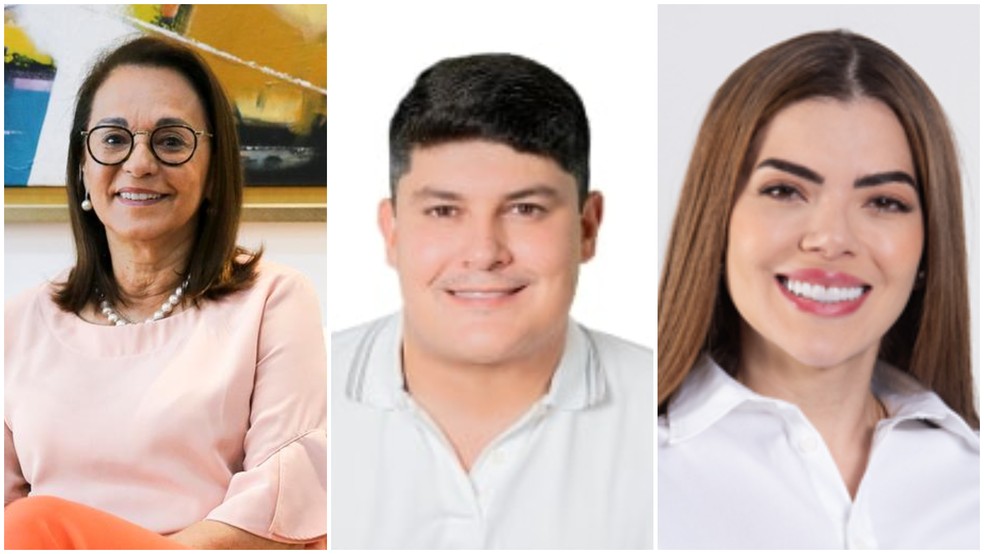 Cândida Figueiredo (União), Joel Barroso (PSB) e Lígia Protásio (PT) disputaram prefeitura de Santa Quitéria (CE) — Foto: Reprodução