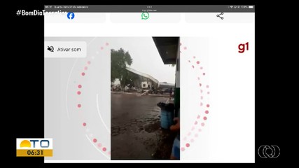 g1 Tocantins: estacionamento de posto desaba com temporal e atinge veículos