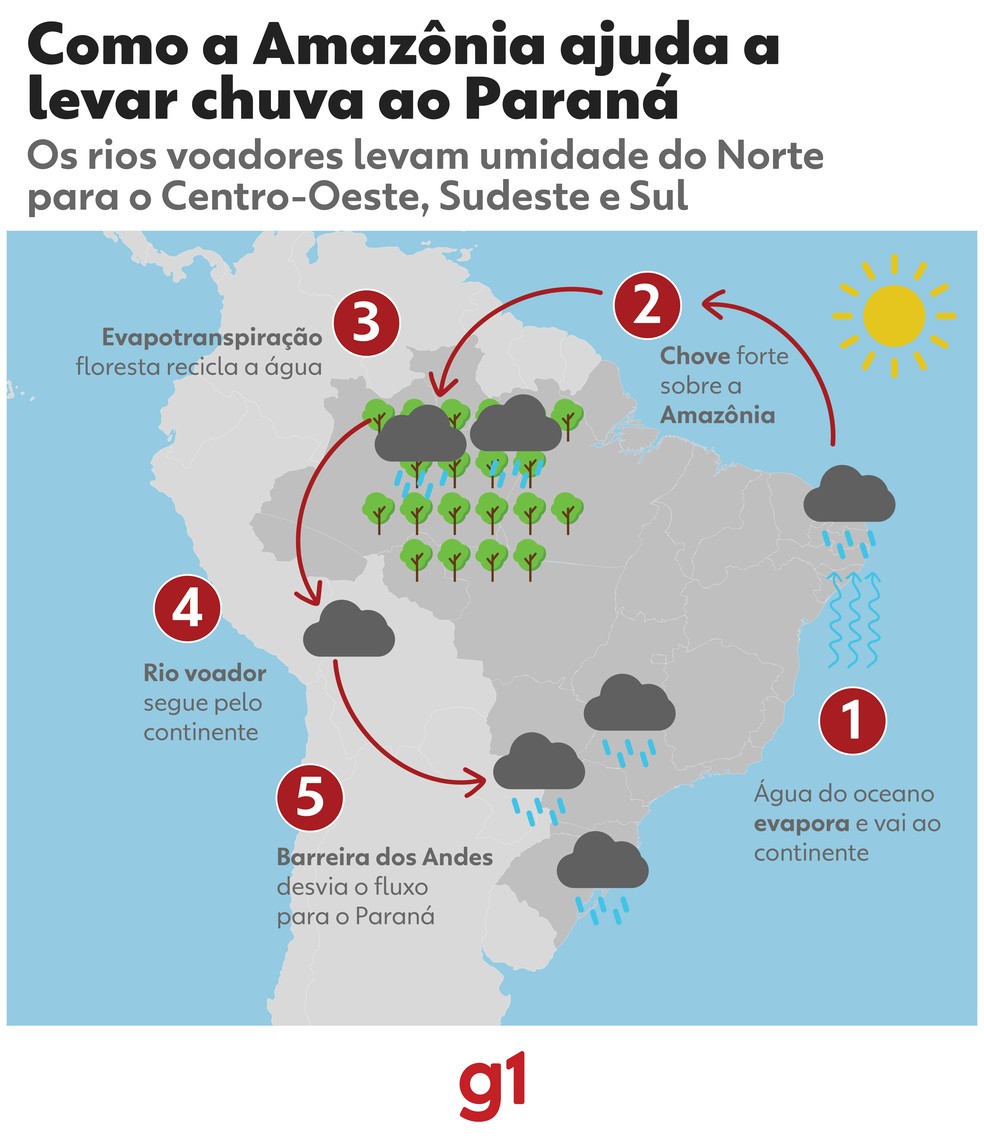 Infográfico: como funcionam os rios voadores da Amazônia — Foto: Arte/ RPC