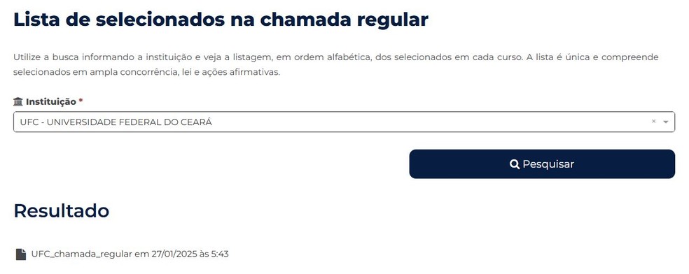 Lista de aprovados da UFC no Sisu 2025 foi divulgada em planilha — Foto: Reprodução