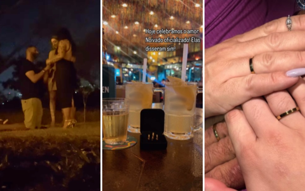 Pedido de noivado de trisal que viralizou, em Goiás — Foto: Reprodução/Redes sociais do trisal